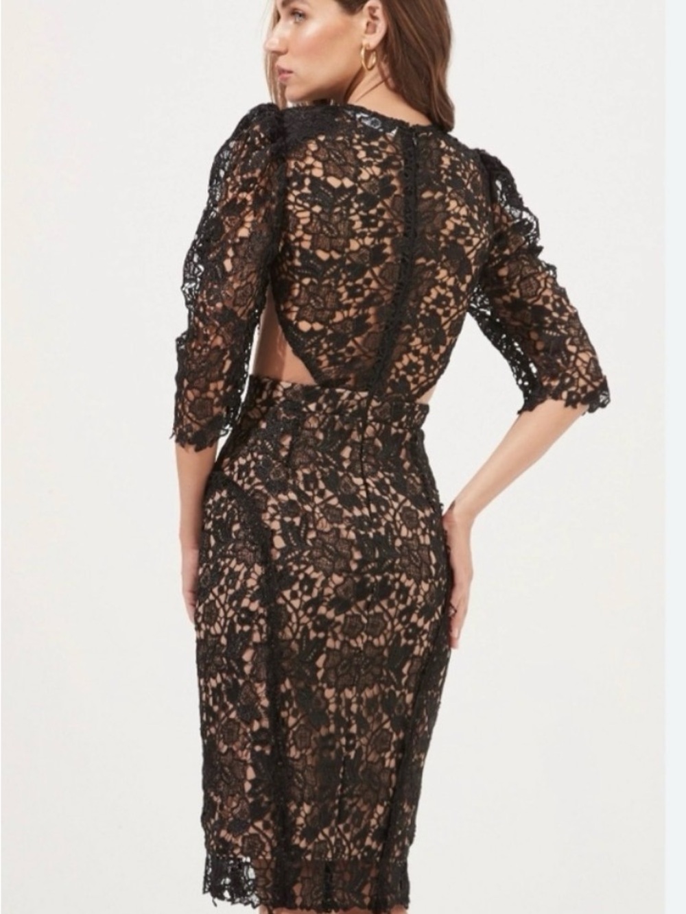 Astr Black Lace Midi Dress with Open Back